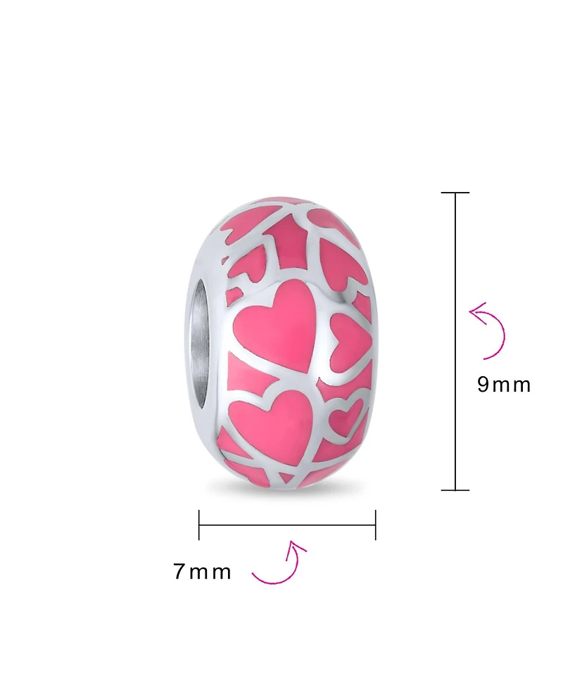 Bling Jewelry Set of 2 Pink Silver Heart Murano Glass Charm Bead for European Bracelets