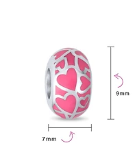 Bling Jewelry Set of 2 Pink Silver Heart Murano Glass Charm Bead for European Bracelets