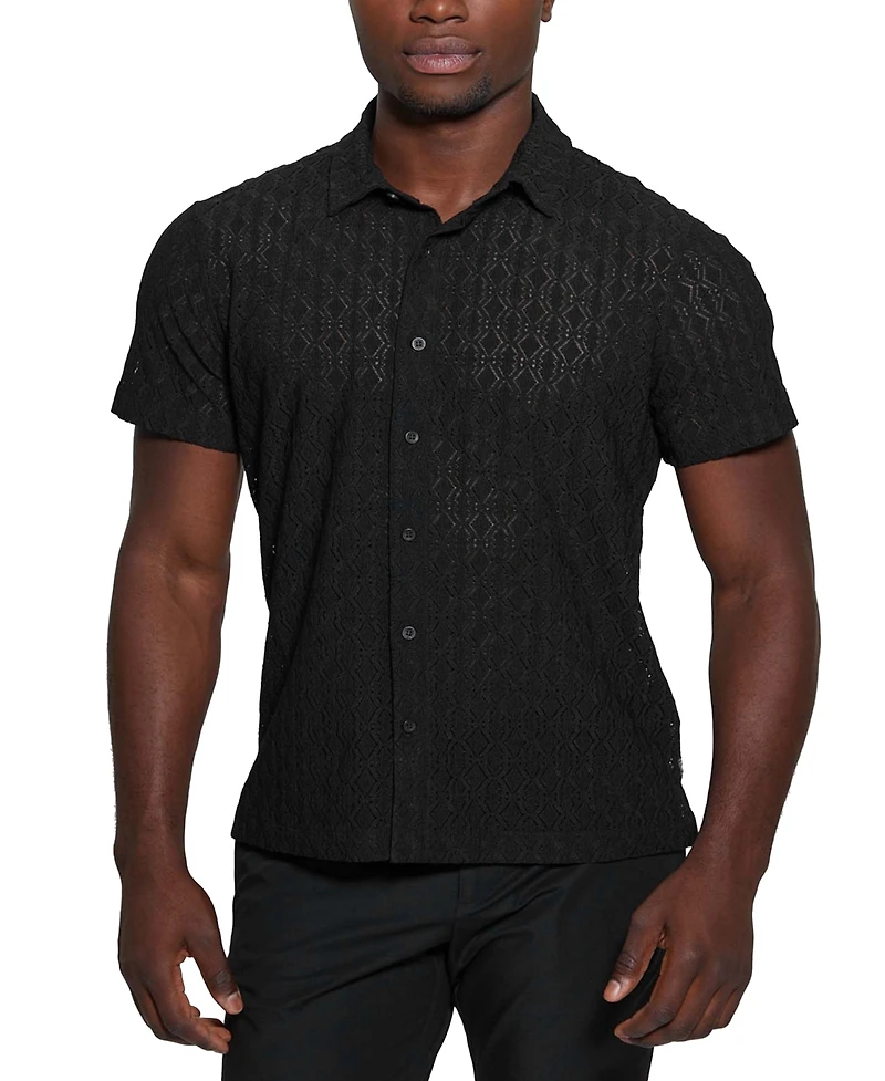 Guess Men's Reeves Woven Short Sleeve Button-Up Shirt