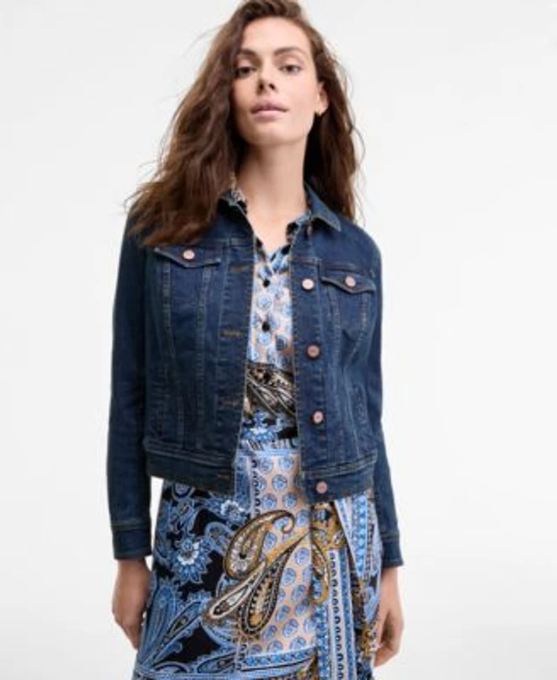 Jones New York Trucker Jacket Tie Waist Shirtdress