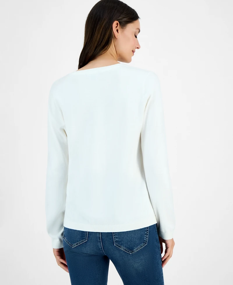 Nautica Jeans Women's Cotton V-Neck Textured Sweater