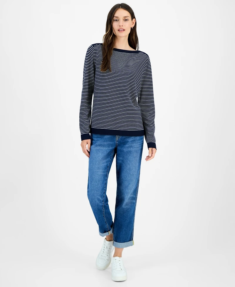 Nautica Jeans Women's Cotton Striped Boat-Neck Sweater