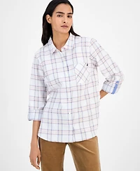 Nautica Jeans Women's Providence Plaid Cotton Roll-Tab-Sleeve Shirt