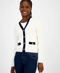Tommy Hilfiger Women's Contrast Trim V-Neck Button-Front Cardigan