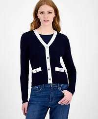Tommy Hilfiger Women's Contrast Trim V-Neck Button-Front Cardigan