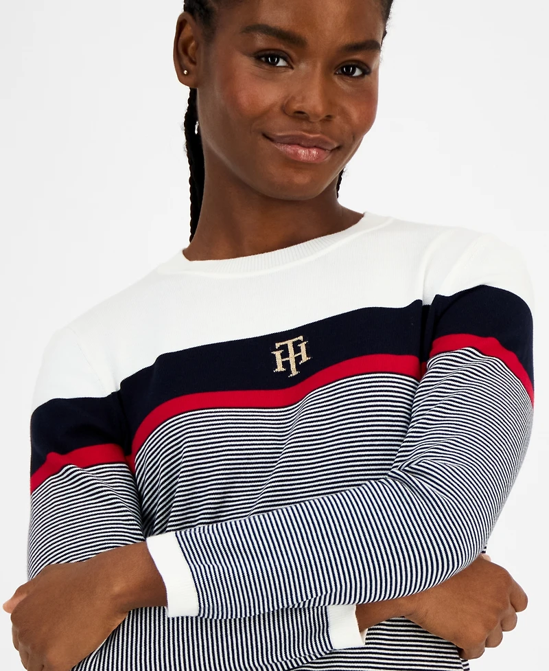 Tommy Hilfiger Women's Cotton Logo Striped Sweater