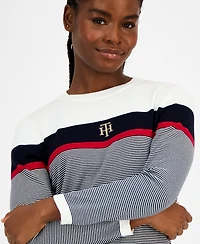 Tommy Hilfiger Women's Cotton Logo Striped Sweater