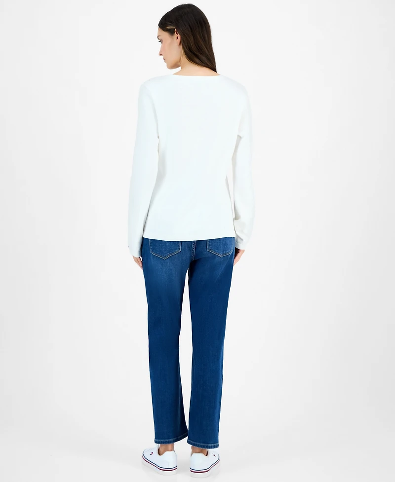 Tommy Hilfiger Women's Studded Argyle Cotton V-Neck Sweater