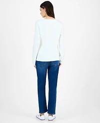 Tommy Hilfiger Women's Studded Argyle Cotton V-Neck Sweater