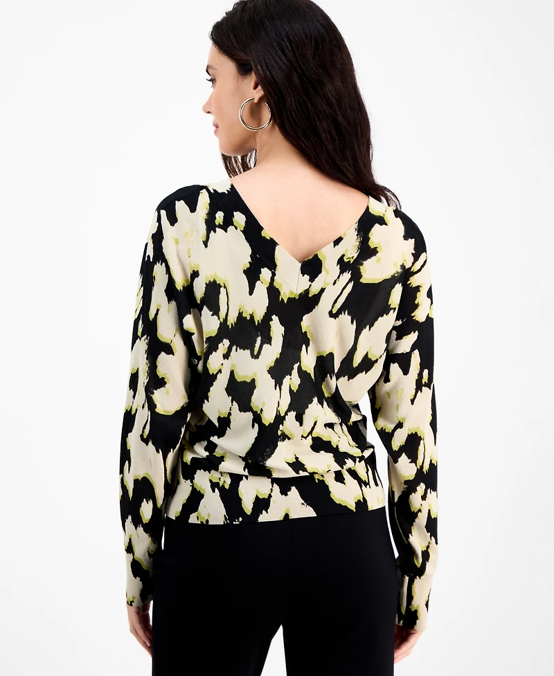 I.n.c. International Concepts Petite Printed Double-v-Neck Long-Sleeve Top, Macy's Exclusive