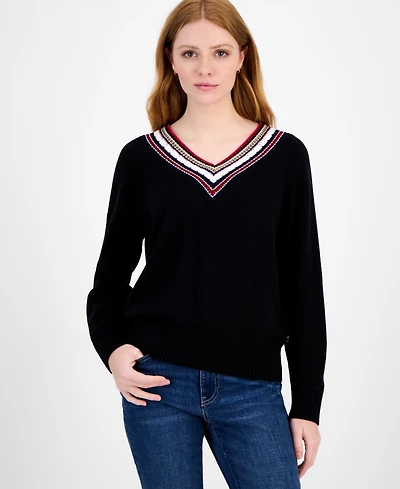 Tommy Hilfiger Women's Textured V Neck Sweater