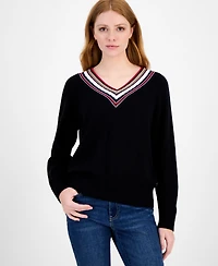 Tommy Hilfiger Women's Textured V Neck Sweater