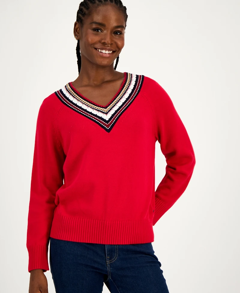 Tommy Hilfiger Women's Textured V Neck Sweater