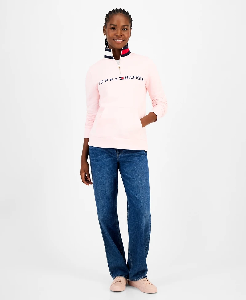 Tommy Hilfiger Women's Quarter Zip Embroidered Logo Sweatshirt