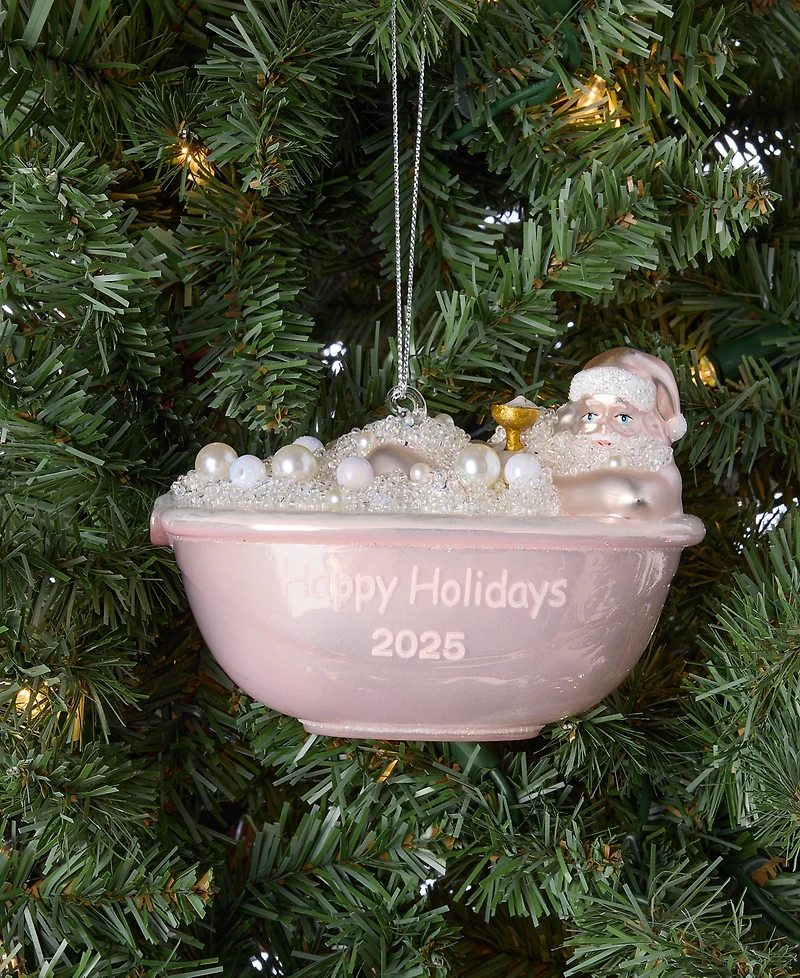 Holiday Lane Pastel Shine Pink Bathtub Santa Ornament, Macy's Exclusive