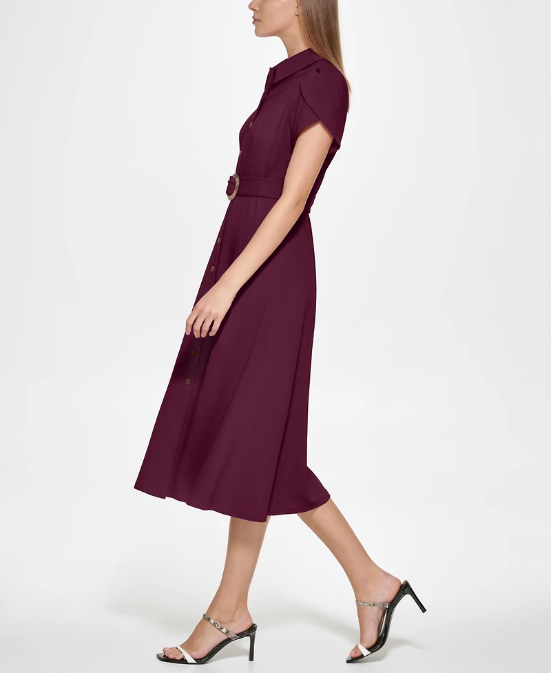 Calvin Klein Women's Scuba Crepe Belted Shirtdress