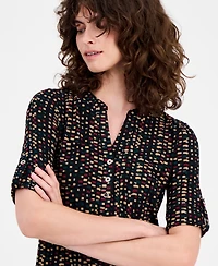 Ak Anne Klein Women's Printed Roll-Tab Top