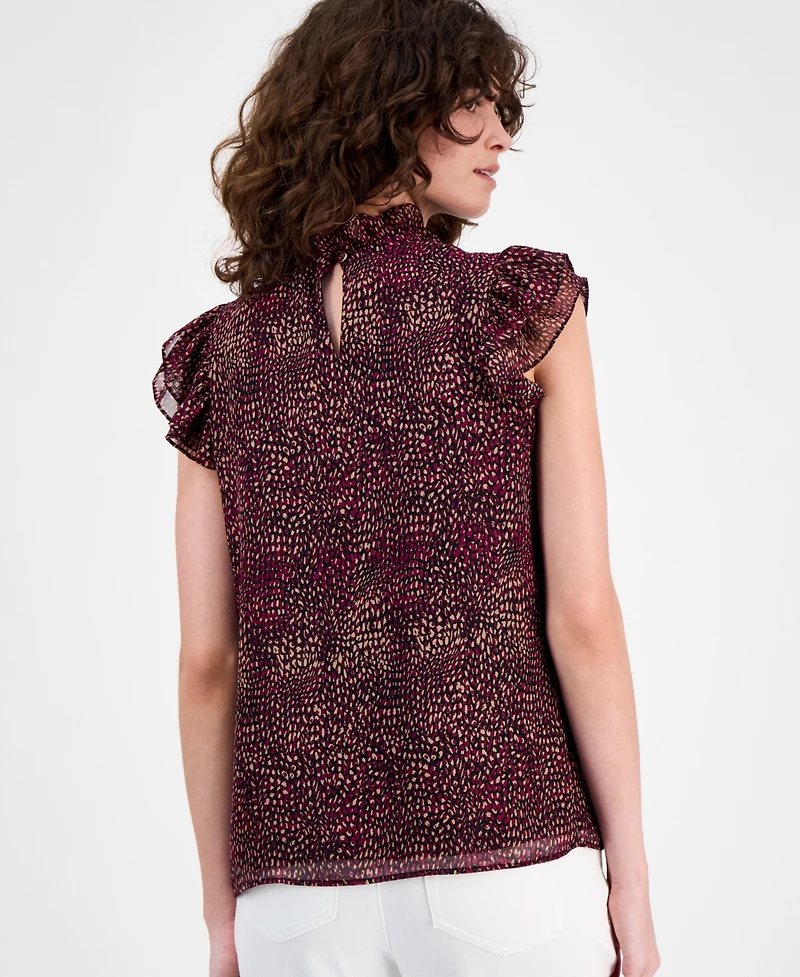 Ak Anne Klein Women's Printed Flutter-Sleeve Top