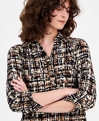 Ak Anne Klein Women's Printed Ruched-Tab Shirt