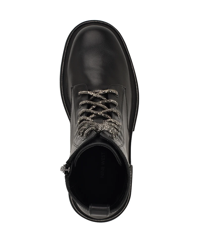 Nine West Women's Jarret Embellished Lug Sole Combat Boots
