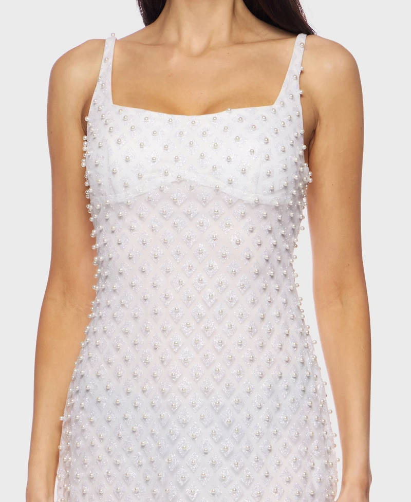 Alex & Sophia Juniors' Faux Pearl Mesh Bodycon Dress