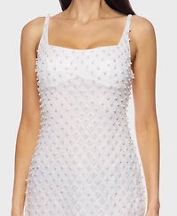 Alex & Sophia Juniors' Faux Pearl Mesh Bodycon Dress