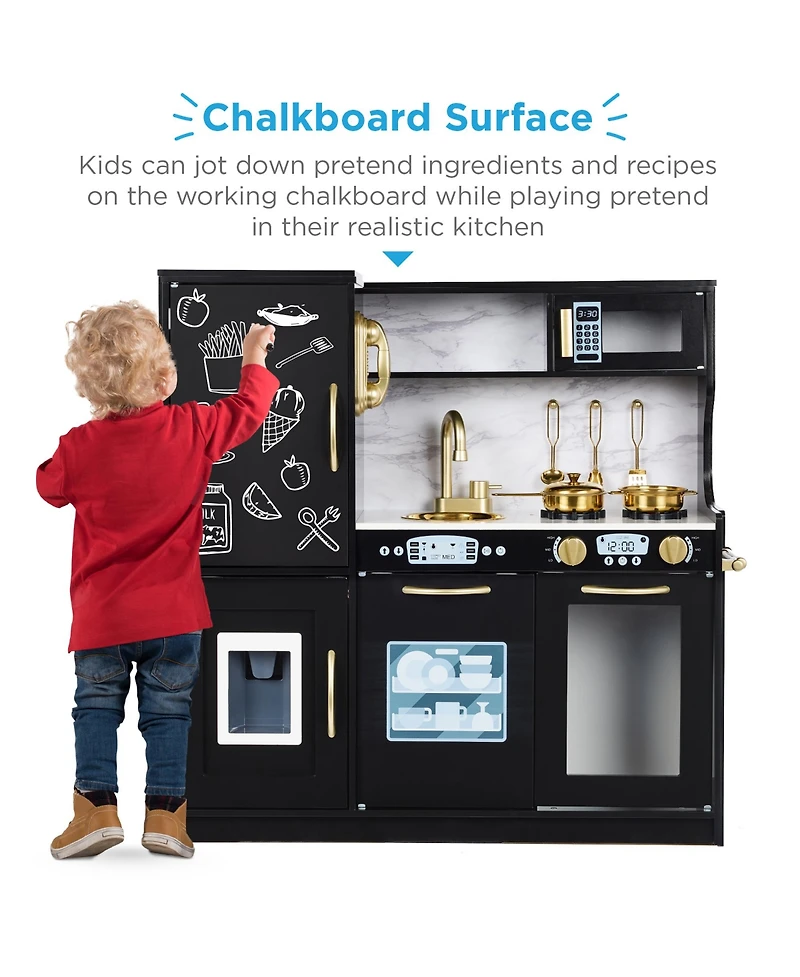 Best Choice Products Pretend Play Kitchen Wooden Toy Set for Kids w/ Telephone, Utensils, Oven, Microwave