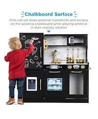Best Choice Products Pretend Play Kitchen Wooden Toy Set for Kids w/ Telephone, Utensils, Oven, Microwave