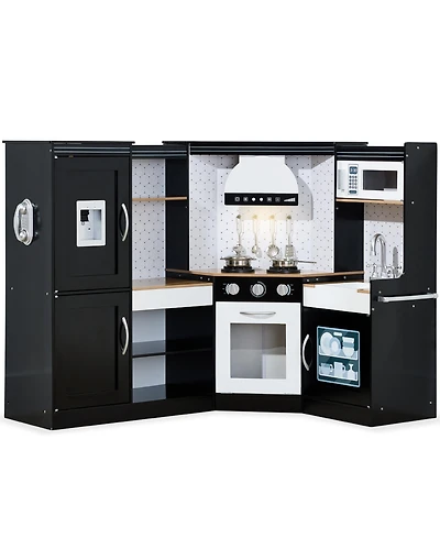 Best Choice Products Pretend Play Corner Kitchen, Interactive Wooden Kids Set w/ Lights & Sounds