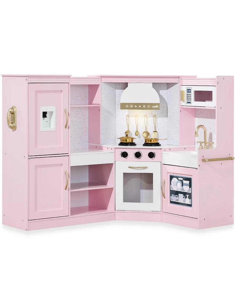 Best Choice Products Pretend Play Corner Kitchen, Interactive Wooden Kids Set w/ Lights & Sounds