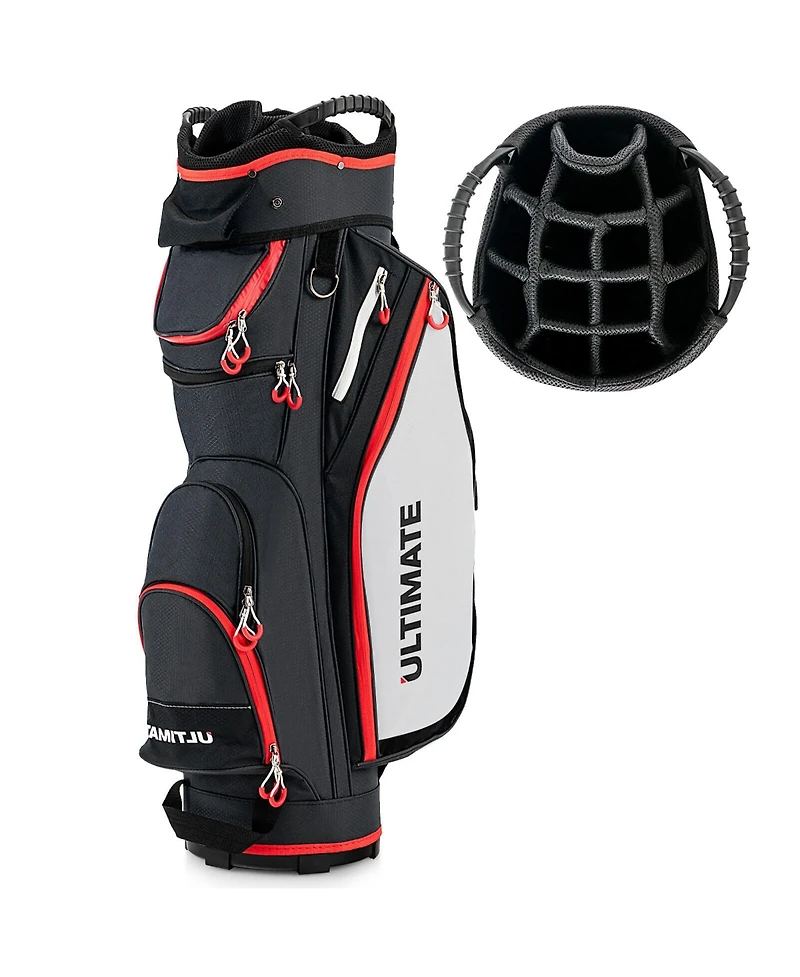 Gymax 9.5" Golf Cart Bag w/14 Divider Rain Hood Cooler 8 Pockets