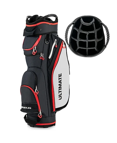 Gymax 9.5" Golf Cart Bag w/14 Divider Rain Hood Cooler 8 Pockets