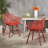 Set Of 2 Outdoor Dining Chair In Red