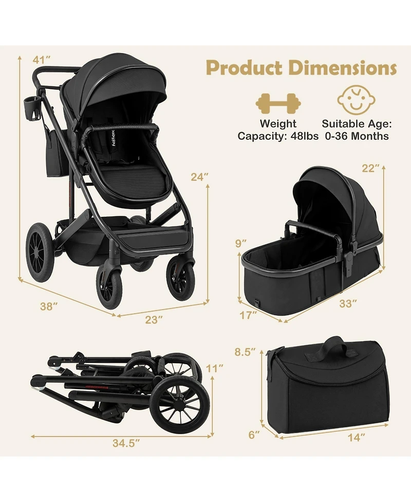 Gymax Toddler 3-in-1 Newborn Stroller Folding Convertible High Landscape Stroller