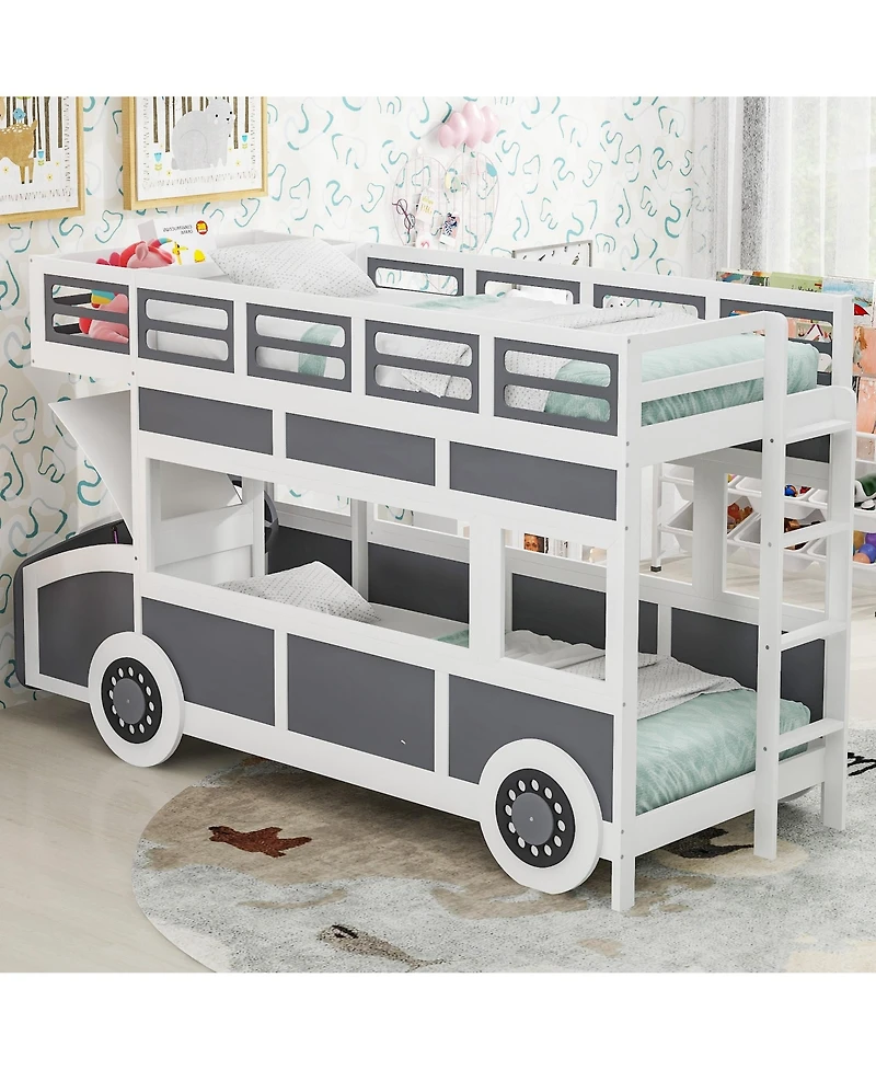 Boyel Living Twin over Twin Bus-shaped Bunk Bed with Wheels and Storage