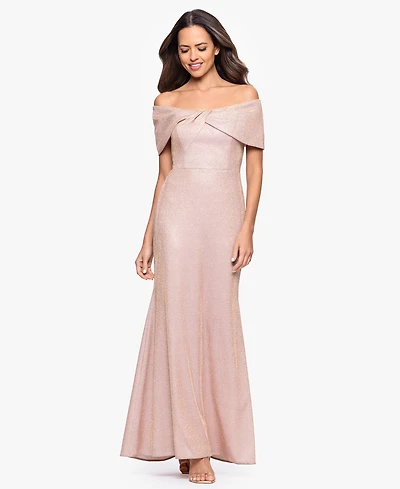 Betsy & Adam Women's Metallic Off-The-Shoulder Long Sheath Dress