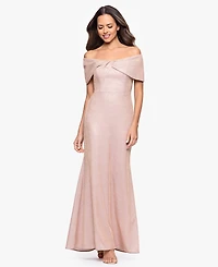 Betsy & Adam Women's Metallic Off-The-Shoulder Long Sheath Dress