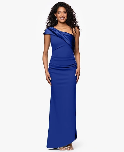 Betsy & Adam Women's One-Shoulder Asymmetrical-Hem Long Sheath Dress