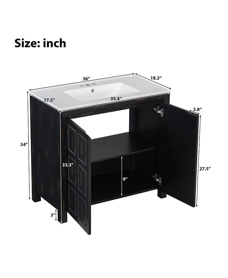 Casainc 36" Bathroom Vanity Organizer with Ceramic Sink, Stylish & Functional Storage