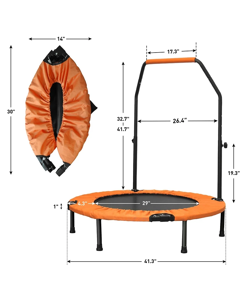 Zenova 40inch Foldable Mini Trampoline Orange Fitness Rebounder with Adjustable Foam Handle