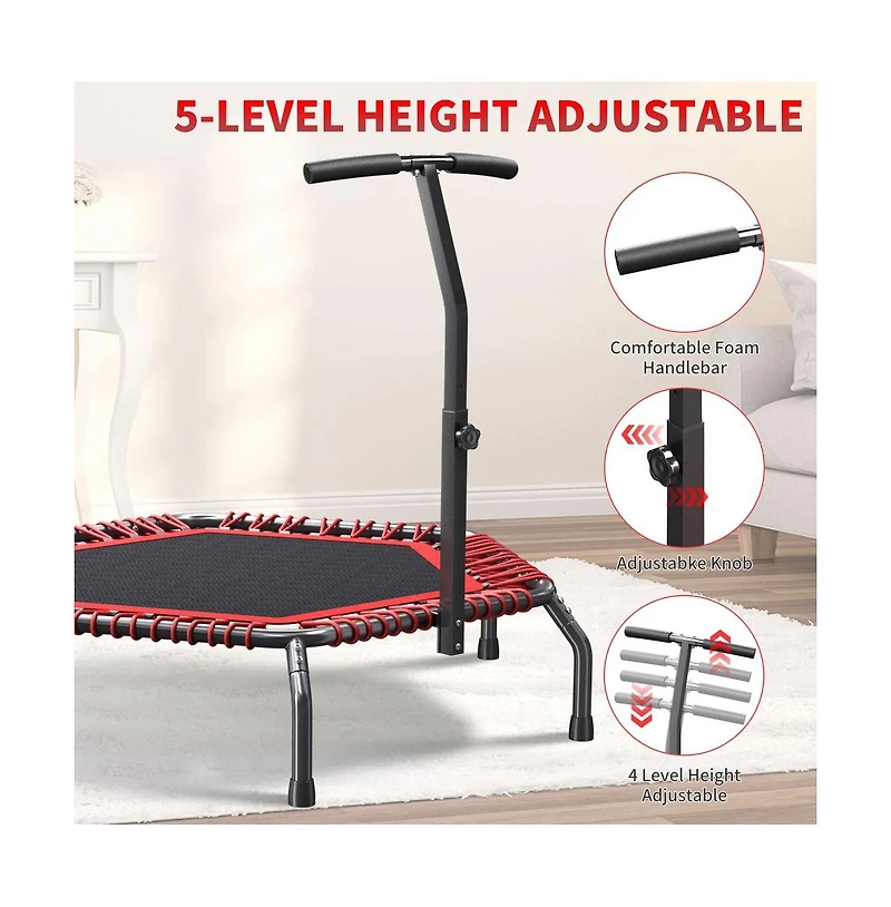 Zenova 48in Foldable Trampoline Hexagonal Red with Adjustable Foam Handle