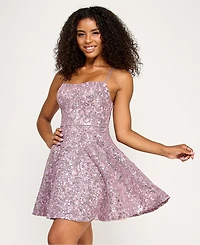 Emerald Sundae Juniors' Sequined Lace Fit & Flare Dress