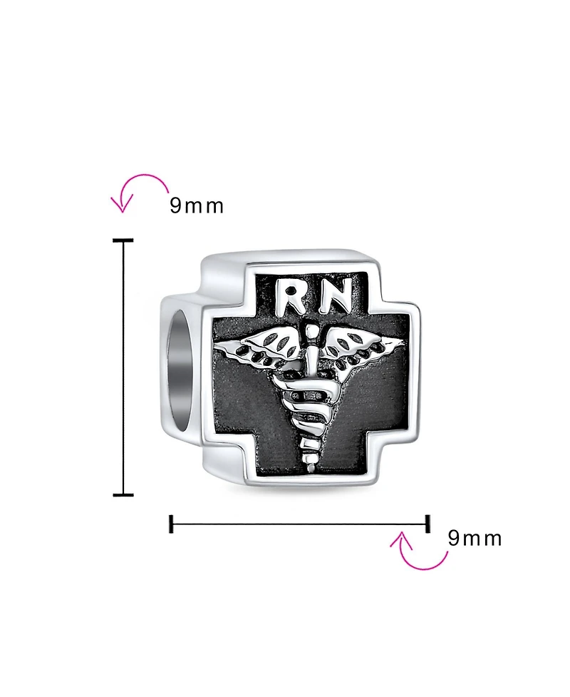 Bling Jewelry Set of 2 Nursing Rn Caduceus Cross & Nurse Hat Charm Bead Sterling Silver