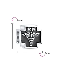 Bling Jewelry Set of 2 Nursing Rn Caduceus Cross & Nurse Hat Charm Bead Sterling Silver