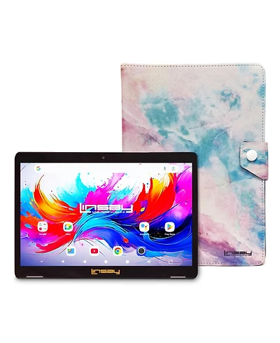 Linsay 10.1"Octa Core 256GB Storage Android 15 Tablet with Pink Marble Case