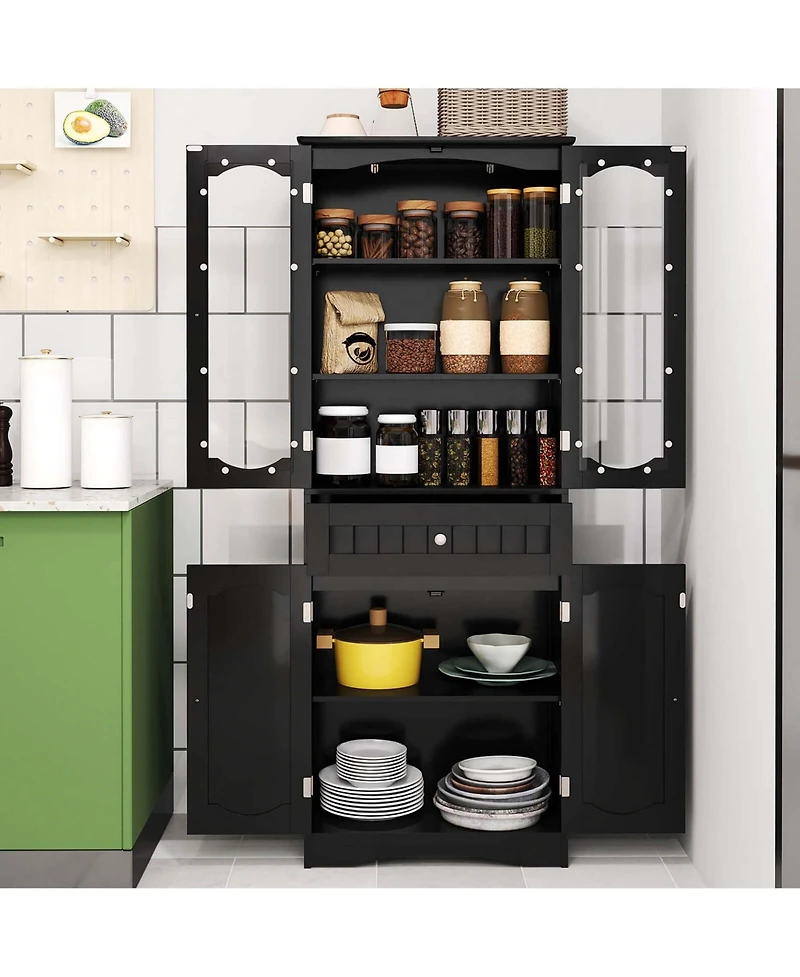 Costway 63" Tall Bathroom Cabinet with Tempered Glass Doors Adjustable Shelves Large Drawer