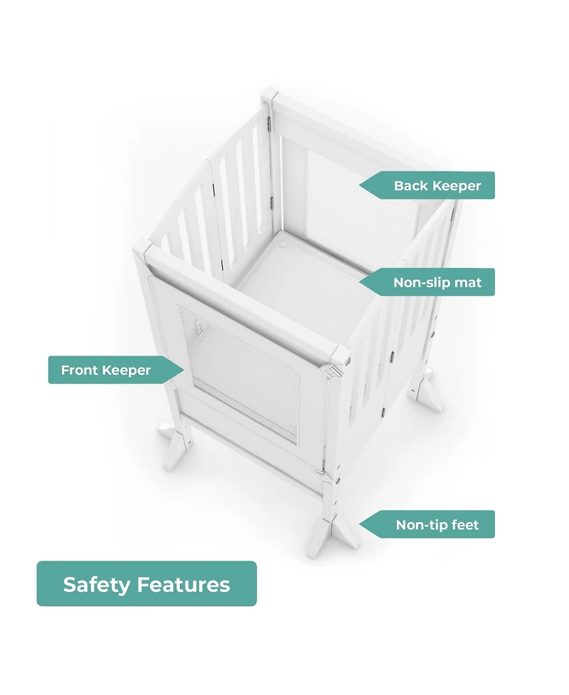 Guidecraft Contemporary Kitchen Helper Step Stool - Walnut: Kids' Adjustable, Foldable Wooden Learning Toddler Tower with Non-Slip Mat