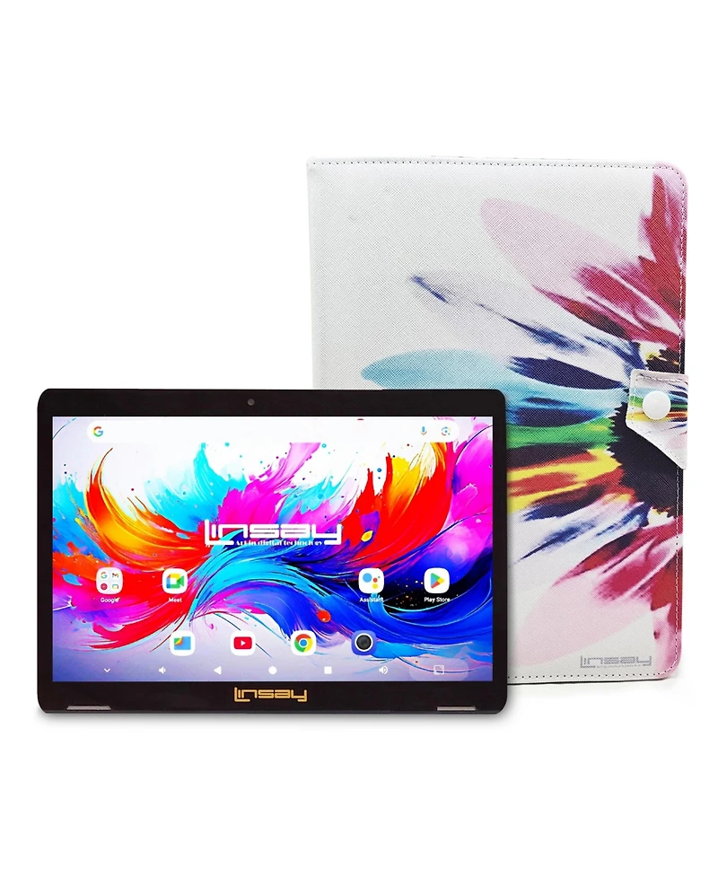 Linsay 10.1"Octa Core 256GB Storage Android 15 Tablet with Rainbow Marble Case