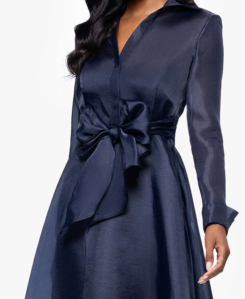 Betsy & Adam Petite Long-Sleeve Collared Organza Dress