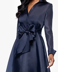 Betsy & Adam Petite Long-Sleeve Collared Organza Dress